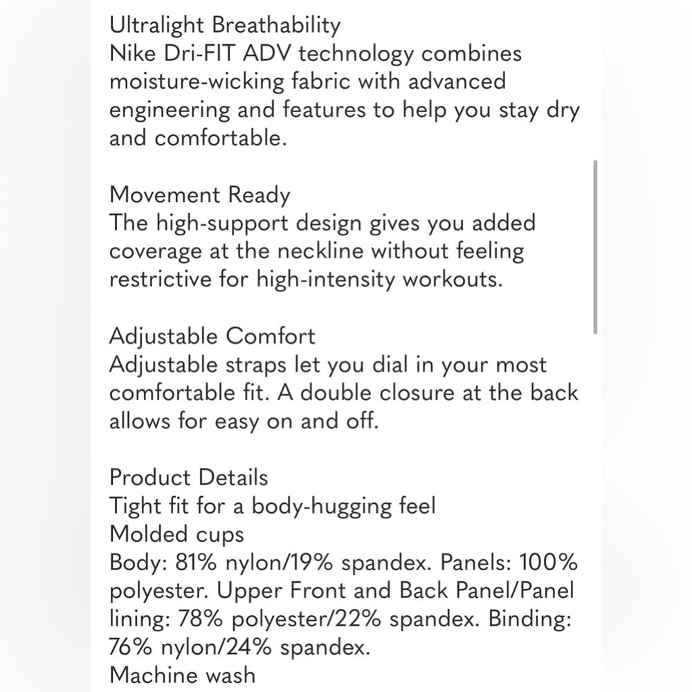Nike Alpha Ultrabreathe High Impact Sports Bra (Front cut out) Medium Black - Picture 10 of 11